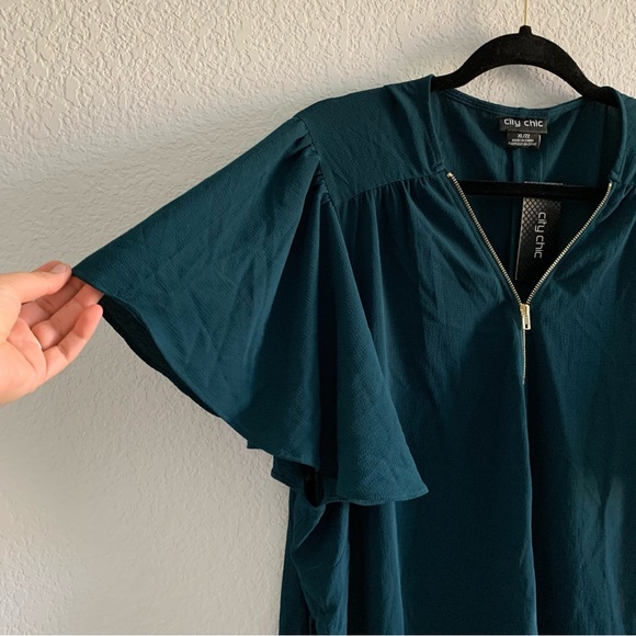 NEW City Chic Dress Sweet Fling Green TShirt Mini Dress XL 22 Flutter Sleeves - Picture 3 of 10